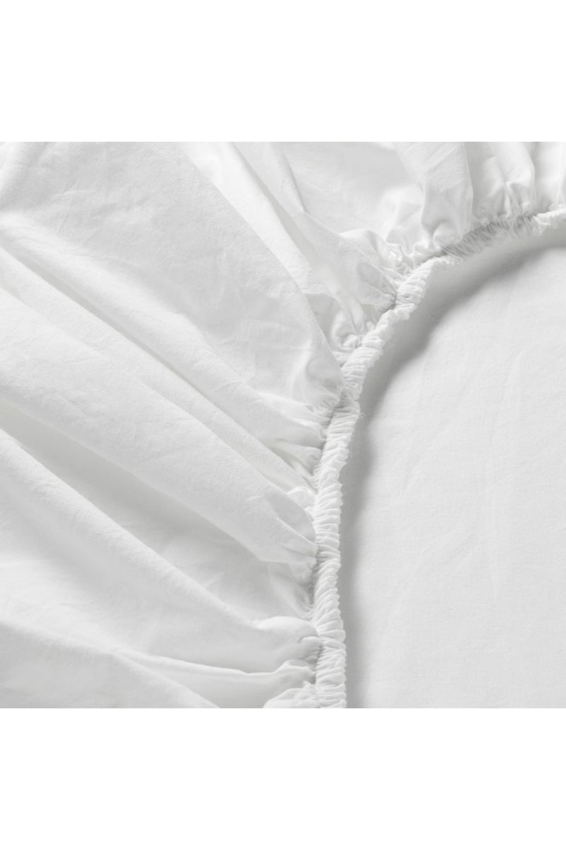 ملاءة سرير بيضاء مقاس 160x200 سم – 100% قطن، ناعمة، متينة وتناسب حتى مرتبة بسمك 26 سم - Image 5