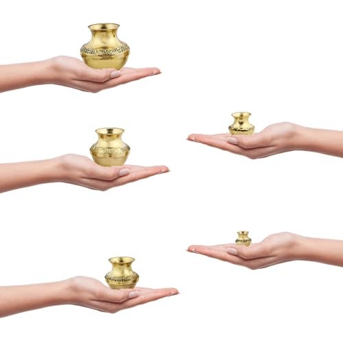 Putrika Brass Gubera Lota with 11 Lakshmi Yantra Kubera Coin |Ghada Set of 5 Pooja Kalash Pot for Wealth & Prosperity |Puja Kalasam with 11 Gold Coins for Diwali, VaraLakshmi Pooja-Yantra Kuber Coins - Image 4