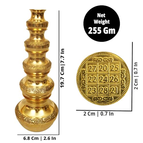 Putrika Brass Gubera Lota with 11 Lakshmi Yantra Kubera Coin |Ghada Set of 5 Pooja Kalash Pot for Wealth & Prosperity |Puja Kalasam with 11 Gold Coins for Diwali, VaraLakshmi Pooja-Yantra Kuber Coins - Image 3
