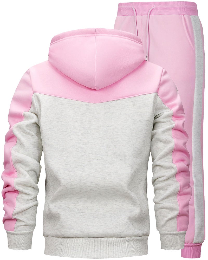 AIELVIN Men Tracksuit for Men Full Zip Sweatshirt Jogger Sports Suit Gym Training Wear (Pink Gray) S - Image 3