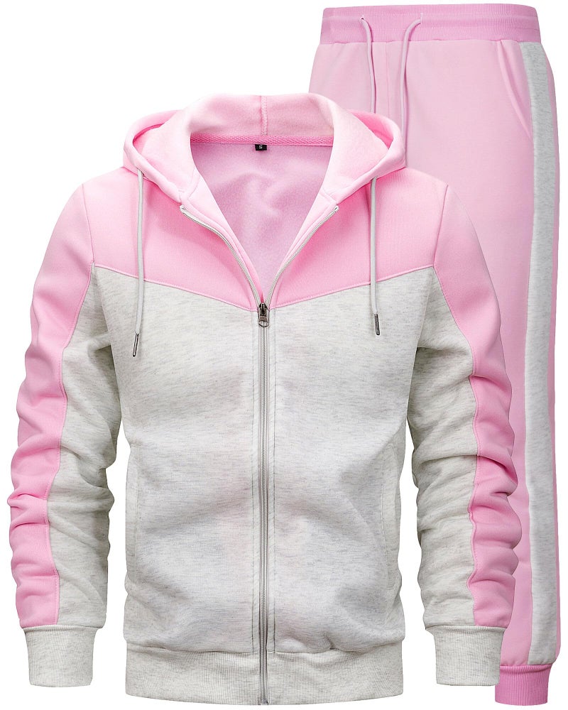 AIELVIN Men Tracksuit for Men Full Zip Sweatshirt Jogger Sports Suit Gym Training Wear (Pink Gray) S - Image 1