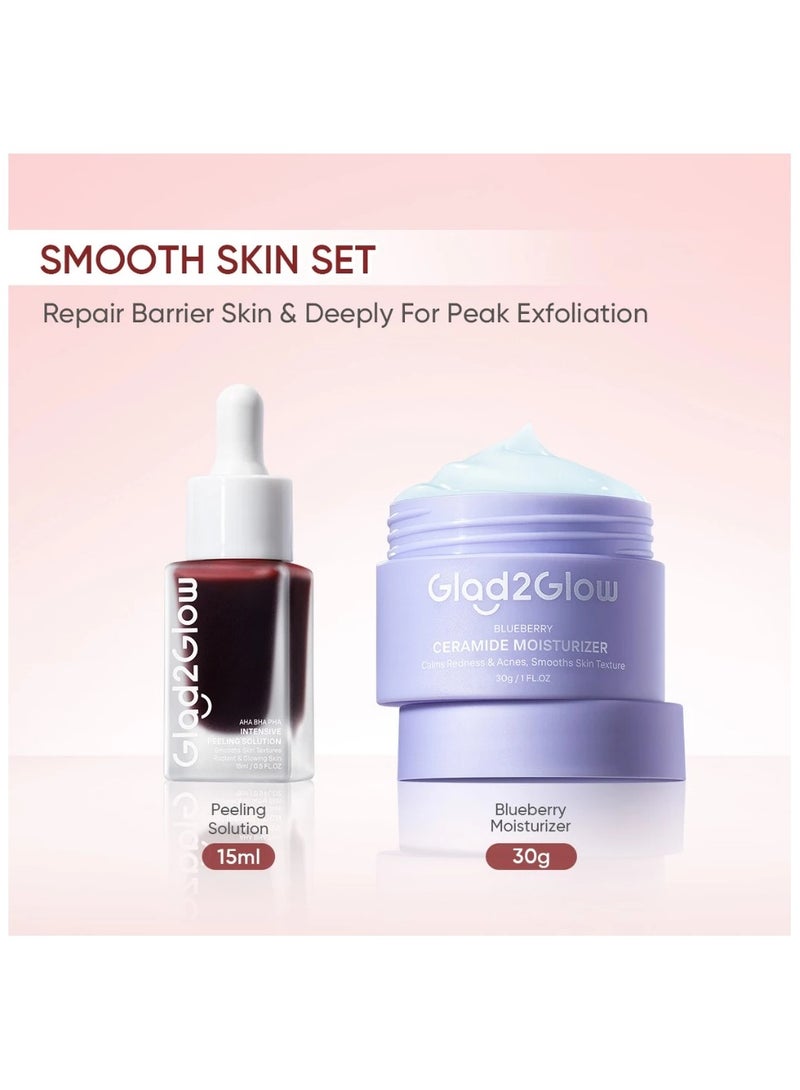 Glad2Glow Complete Glad2Glow Set: AHA BHA PHA Intensive Peeling Solution Serum 15ml with Blueberry Ceramide Moisturizer 30g - For Glowing Skin, Acne Treatment, and Skin Barrier Repair - Image 1