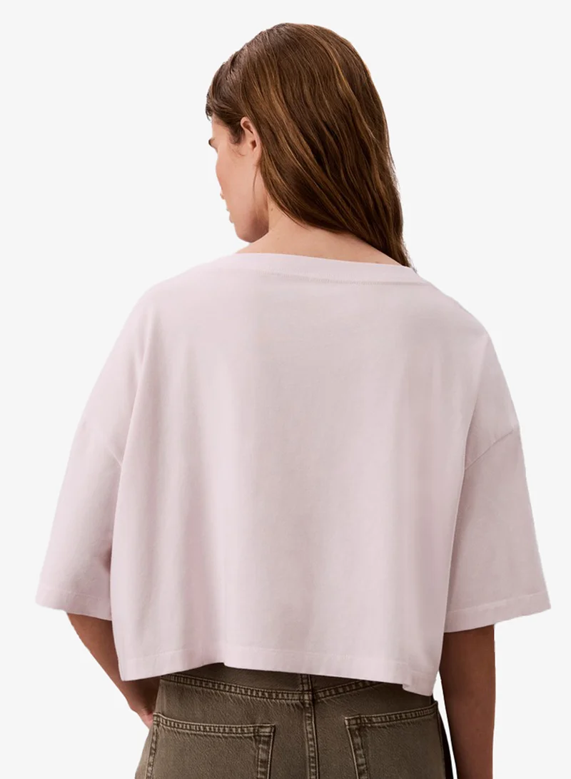 Calvin Klein Jeans Metallic Varsity Logo Boxy Cropped T-Shirt