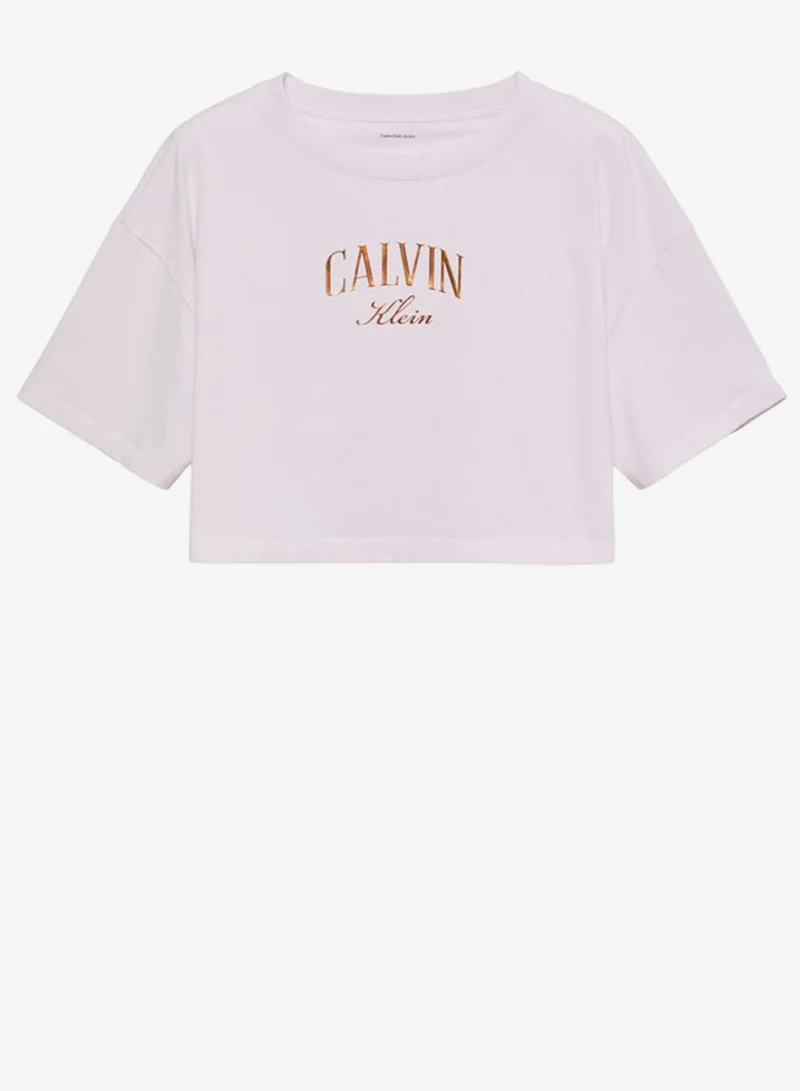 Calvin Klein Jeans  Metallic Varsity Logo Boxy Cropped T-Shirt for Women | Best Price UAE