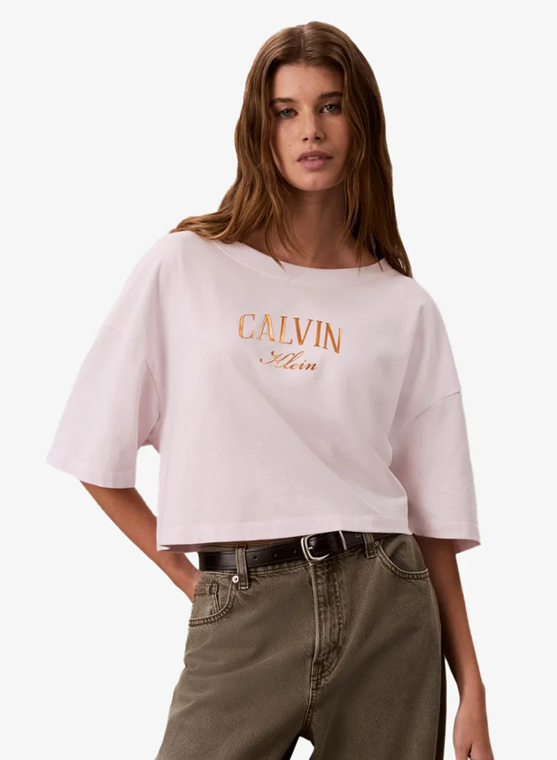 Calvin Klein Jeans Metallic Varsity Logo Boxy Cropped T-Shirt