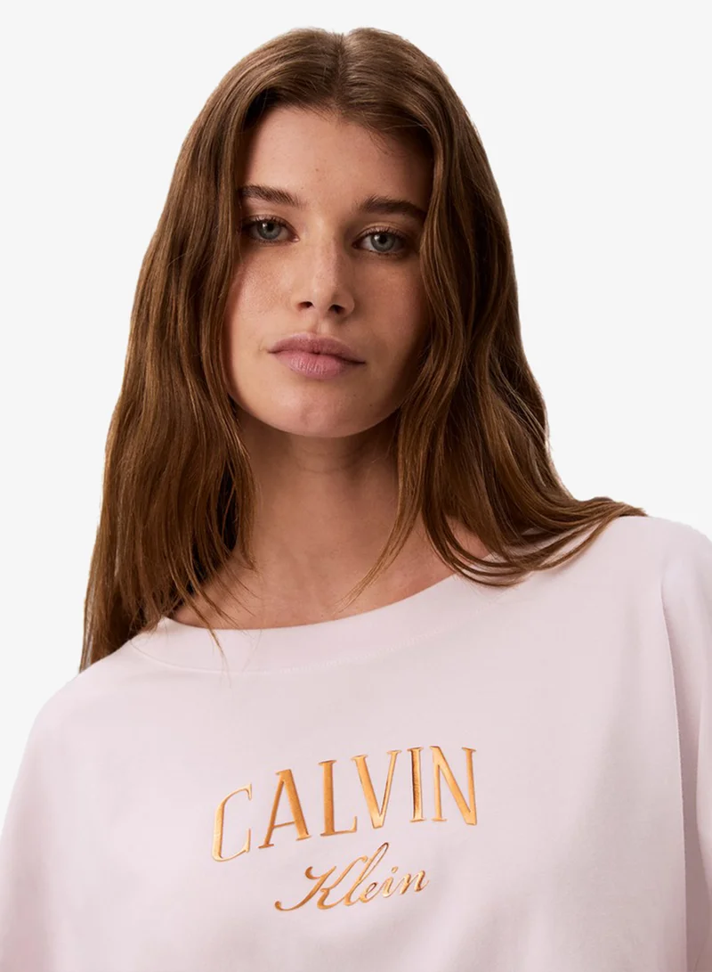Calvin Klein Jeans  Metallic Varsity Logo Boxy Cropped T-Shirt for Women | Best Price UAE