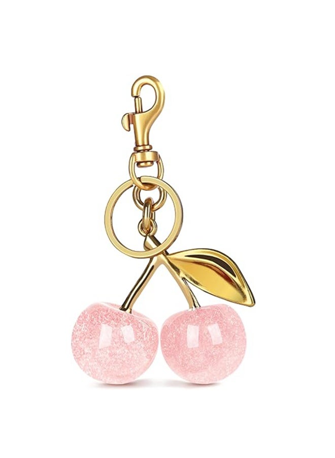 Keychain Ring For Keys, Glitter Cherry Car Charm with Key Ring and Clip,Anti-lost Car Keychain, Sparkling Resin u0026 Metal Accessory - Image 1
