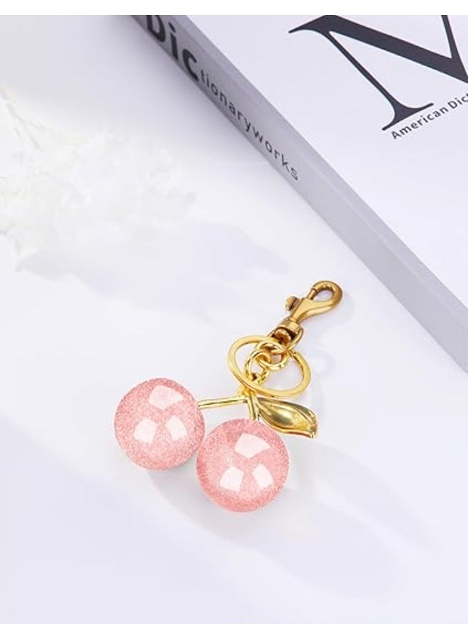 Keychain Ring For Keys, Glitter Cherry Car Charm with Key Ring and Clip,Anti-lost Car Keychain, Sparkling Resin u0026 Metal Accessory - Image 2
