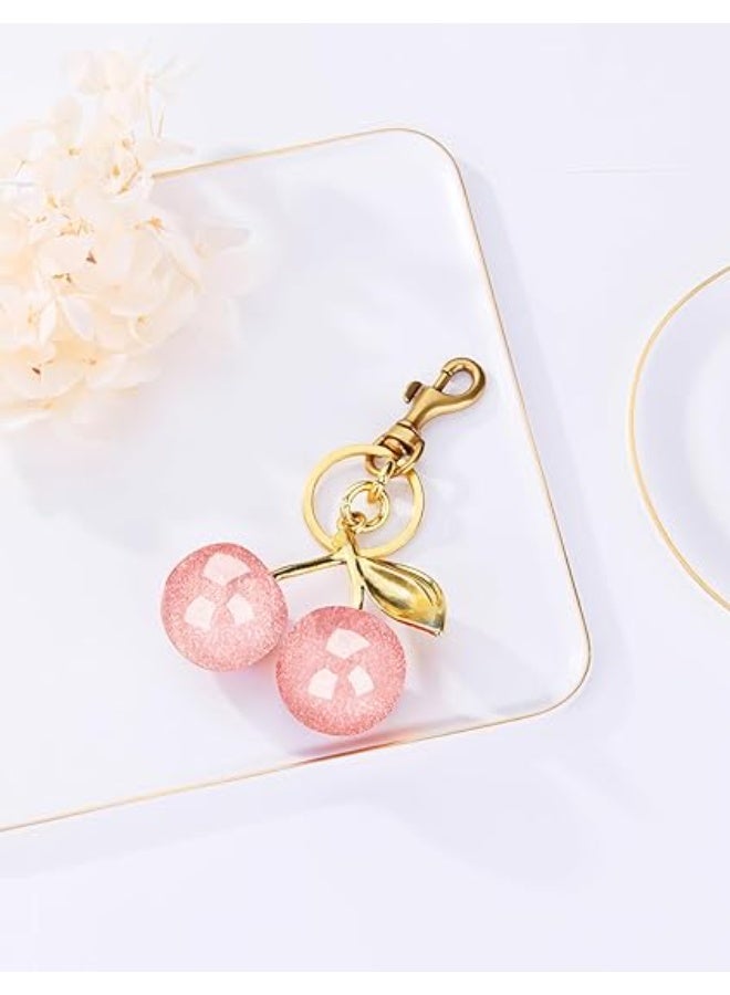 Keychain Ring For Keys, Glitter Cherry Car Charm with Key Ring and Clip,Anti-lost Car Keychain, Sparkling Resin u0026 Metal Accessory - Image 3