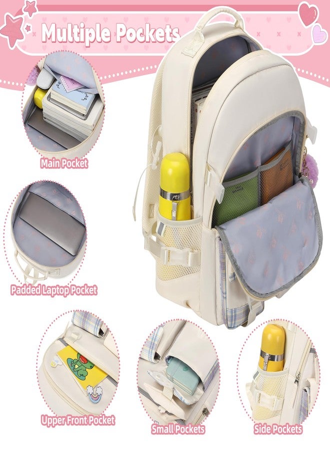 KIDNUO Backpack for Girls 15.6 Inch Laptop School Bag Kids Elementary 3pcs Backpacks Lunch box Pencil Case Set Bookbags, Beige, Large, Laptop Backpack - Image 3