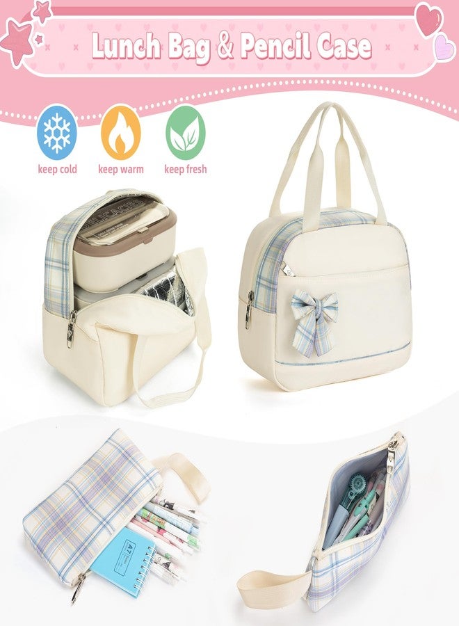 KIDNUO Backpack for Girls 15.6 Inch Laptop School Bag Kids Elementary 3pcs Backpacks Lunch box Pencil Case Set Bookbags, Beige, Large, Laptop Backpack - Image 4