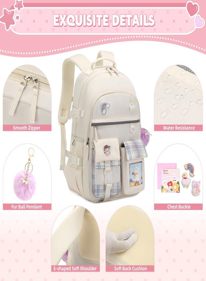 KIDNUO Backpack for Girls 15.6 Inch Laptop School Bag Kids Elementary 3pcs Backpacks Lunch box Pencil Case Set Bookbags, Beige, Large, Laptop Backpack - Image 5