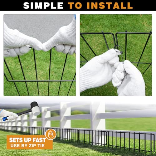 KYATE 19.83ft(L) X 13inch(H) No Dig Fence, 14 Panels Animal Barrier Fences Rustproof Metal Bottom Fencing Border, Rabbits Dog Digging Blockers Ground Stakes Defense for Outdoor Landscape Patio - Image 4