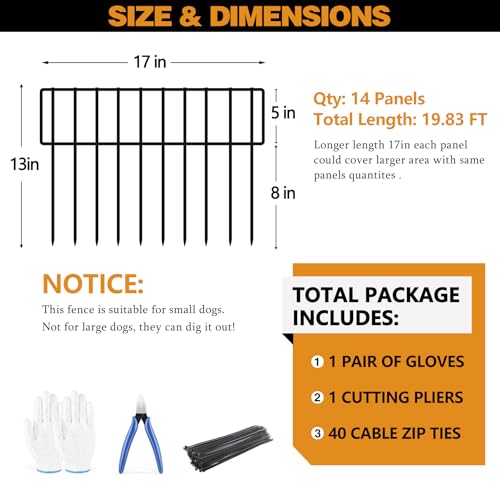 KYATE 19.83ft(L) X 13inch(H) No Dig Fence, 14 Panels Animal Barrier Fences Rustproof Metal Bottom Fencing Border, Rabbits Dog Digging Blockers Ground Stakes Defense for Outdoor Landscape Patio - Image 2