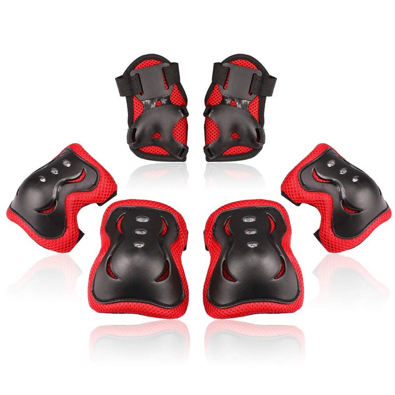Kids/Youth Knee Pad Elbow Pads Guards Protective Gear Set for Roller Skates Cycling BMX Bike Skateboard Inline Skatings Scooter Riding Sports (Black / Red, Medium(9-15 years))