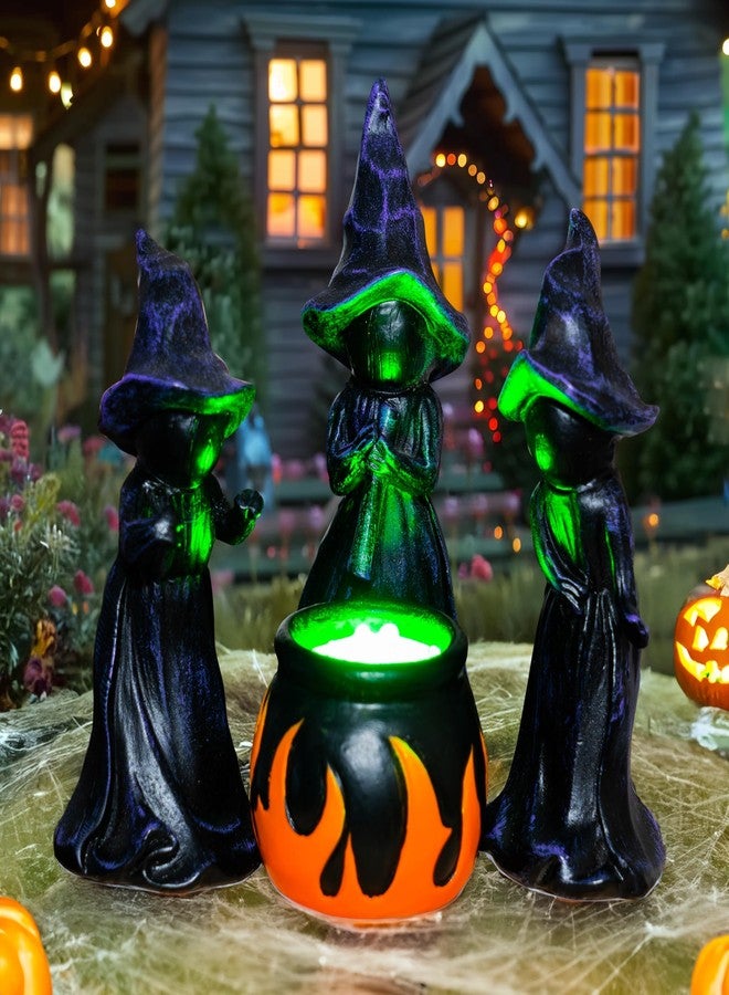 NEROSUN 4 PCS Halloween Miniature Witches Cauldron Figurine Table Decoration, Resin Scary Witches Lighted up Cauldron, Halloween Festival Supplies Indoor Outdoor Shelf Fireplace Home Decor - Image 1