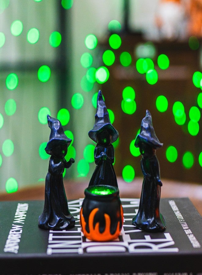 NEROSUN 4 PCS Halloween Miniature Witches Cauldron Figurine Table Decoration, Resin Scary Witches Lighted up Cauldron, Halloween Festival Supplies Indoor Outdoor Shelf Fireplace Home Decor - Image 5