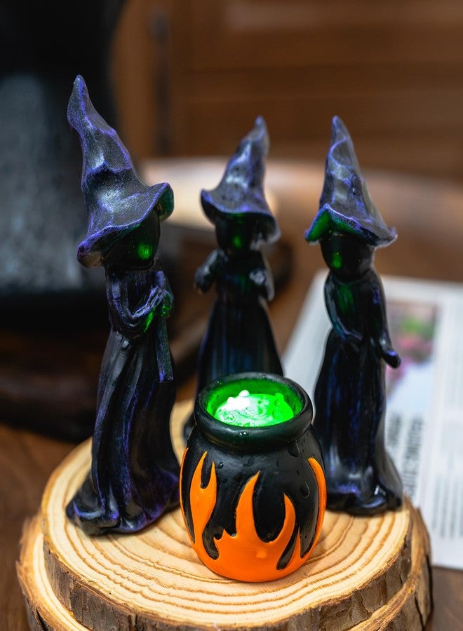 NEROSUN 4 PCS Halloween Miniature Witches Cauldron Figurine Table Decoration, Resin Scary Witches Lighted up Cauldron, Halloween Festival Supplies Indoor Outdoor Shelf Fireplace Home Decor - Image 3