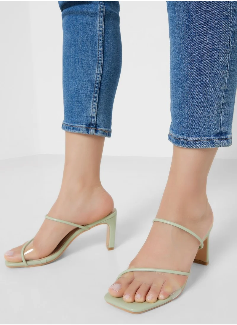 ELLA Mid Heel Sandal With Clear Strap