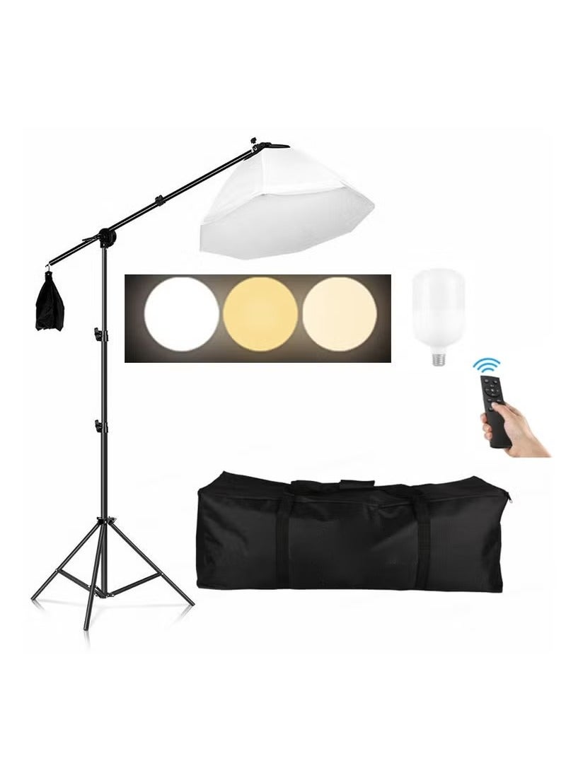 XiuWoo Photography Lighting Kit with 280W 3 Colors Remote Bulbs Softbox,C Cantilever Stand with Boom Arm,Carry Bag for Video Recording, Portraits Shooting  - Image 1