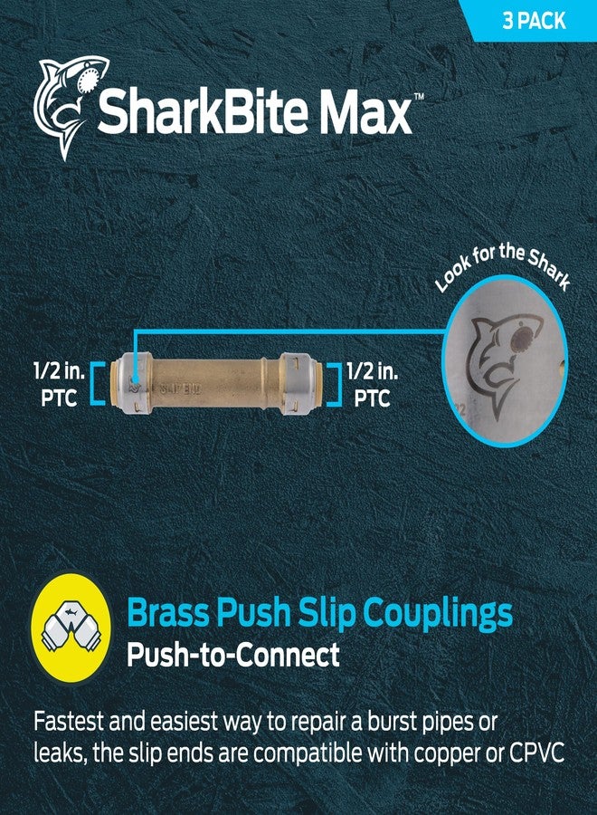 شارك بايت وصلة انزلاقية SharkBite Max مقاس 1/2 بوصة، عبوة من 3 قطع، وصلة سباكة نحاسية سهلة التوصيل، أنابيب PEX، نحاس، CPVC، PE-RT، HDPE، UR3008 - Image 2