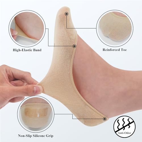 SIXDAYSOX Low Cut Socks for Women 4 Pack Size 9-11 Non-slip Cotton Moisture Wicking No Show Socks for Flats(Nude) - Image 3