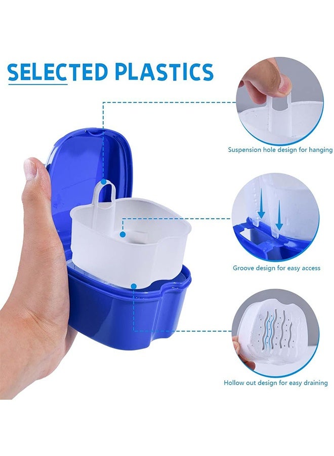 HY Blue Denture Case with Strainer, Travel-Friendly False Teeth Storage Box with Cleaning Basket - Image 3