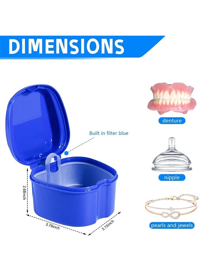 HY Blue Denture Case with Strainer, Travel-Friendly False Teeth Storage Box with Cleaning Basket - Image 2