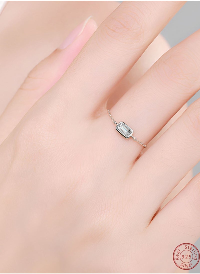 Generic An all-over 925 silver inlaid square white zircon bead pull-out ring gift box, fashionable and exquisite dating gift, temperament and versatile girl  - Image 3