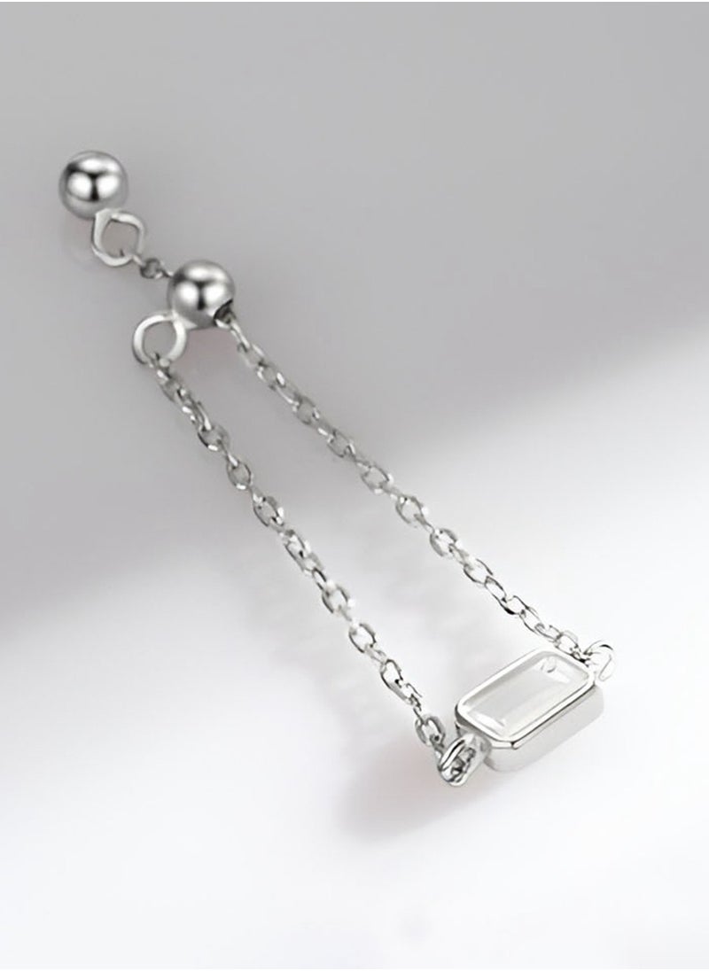 Generic An all-over 925 silver inlaid square white zircon bead pull-out ring gift box, fashionable and exquisite dating gift, temperament and versatile girl  - Image 1