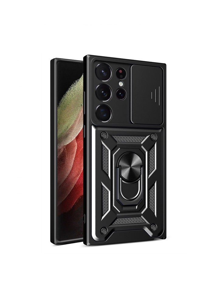 for Samsung Galaxy S23 Ultra Case, Slide Camera Lens Cover, Magnetic Ring Holder Kickstand Protective Phone Case for Samsung Galaxy S23 Ultra, Black - Image 1