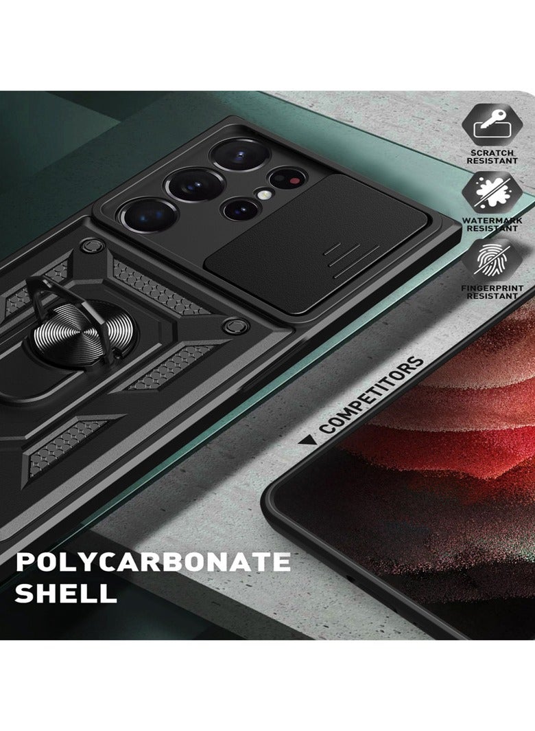 for Samsung Galaxy S23 Ultra Case, Slide Camera Lens Cover, Magnetic Ring Holder Kickstand Protective Phone Case for Samsung Galaxy S23 Ultra, Black - Image 2