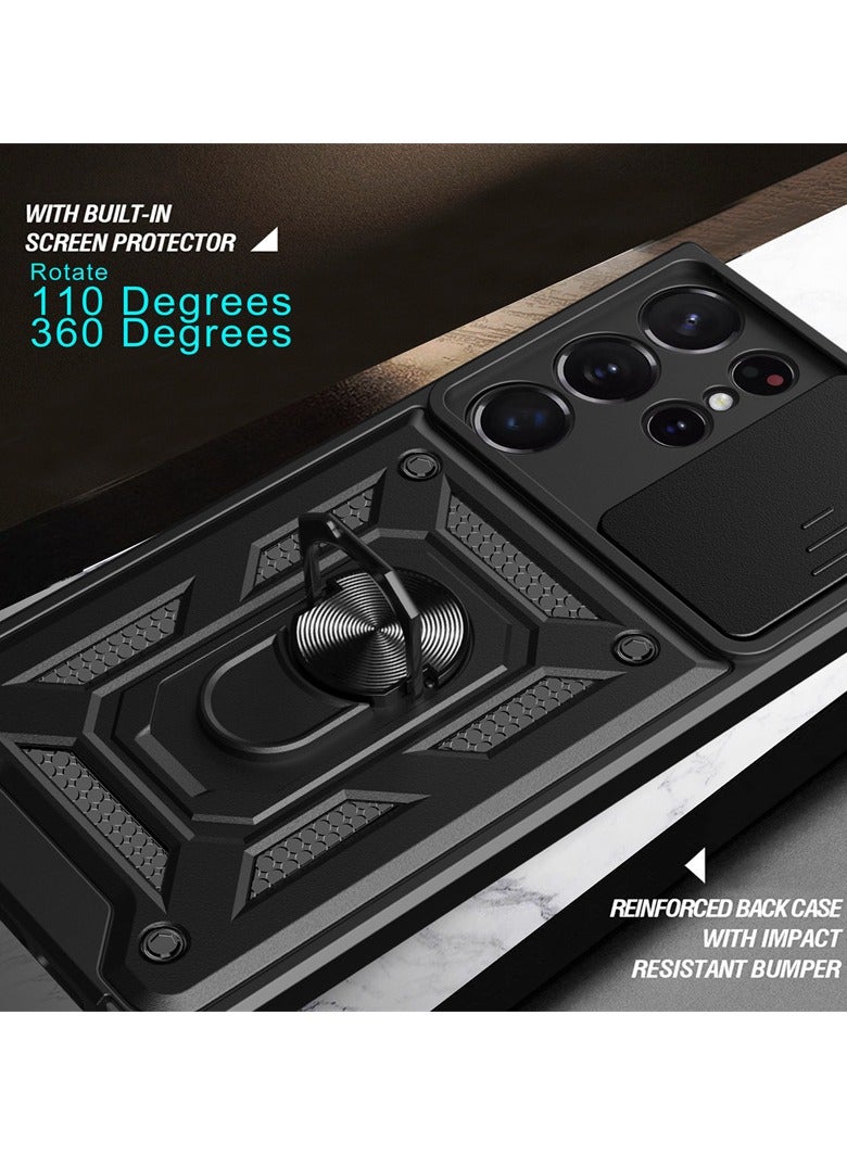 for Samsung Galaxy S23 Ultra Case, Slide Camera Lens Cover, Magnetic Ring Holder Kickstand Protective Phone Case for Samsung Galaxy S23 Ultra, Black - Image 3