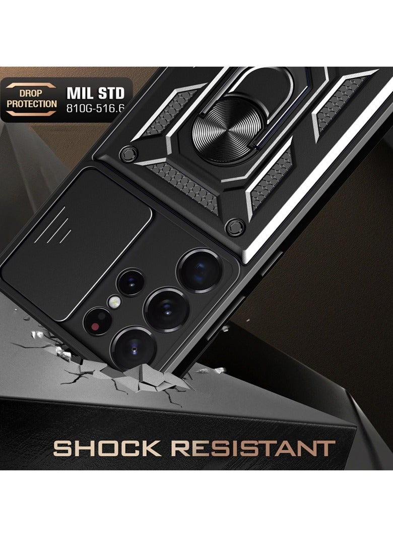 for Samsung Galaxy S23 Ultra Case, Slide Camera Lens Cover, Magnetic Ring Holder Kickstand Protective Phone Case for Samsung Galaxy S23 Ultra, Black - Image 4