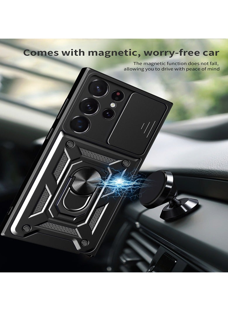 for Samsung Galaxy S23 Ultra Case, Slide Camera Lens Cover, Magnetic Ring Holder Kickstand Protective Phone Case for Samsung Galaxy S23 Ultra, Black - Image 5