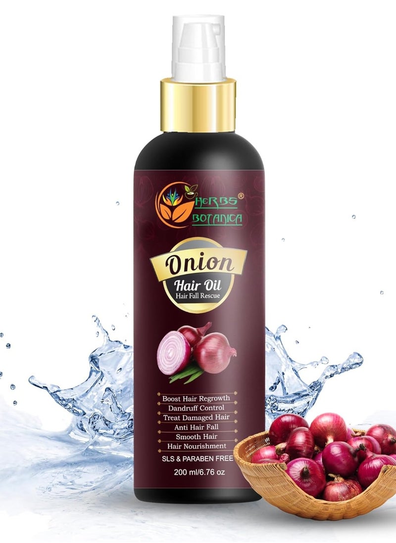 HERBS BOTANICA - HERBS BOTANICA Red Onion Hair Oil with Black Seed Oil, Jojoba, Argan, Tea Tree, Sandalwood, Rose - Hair Growth Essentials and Hair Loss Control, 6.76 fl oz - Image 1