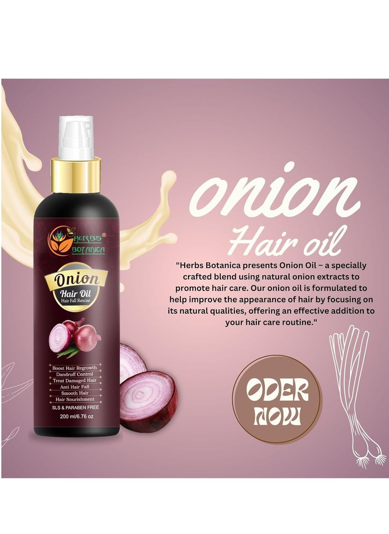 HERBS BOTANICA - HERBS BOTANICA Red Onion Hair Oil with Black Seed Oil, Jojoba, Argan, Tea Tree, Sandalwood, Rose - Hair Growth Essentials and Hair Loss Control, 6.76 fl oz - Image 1