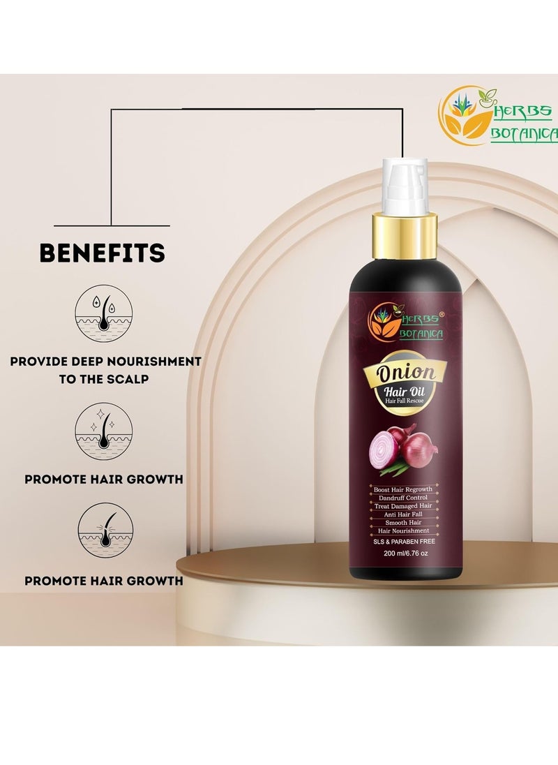 HERBS BOTANICA - HERBS BOTANICA Red Onion Hair Oil with Black Seed Oil, Jojoba, Argan, Tea Tree, Sandalwood, Rose - Hair Growth Essentials and Hair Loss Control, 6.76 fl oz - Image 1