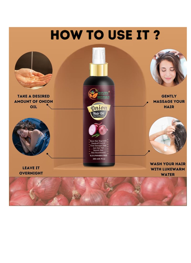 HERBS BOTANICA - HERBS BOTANICA Red Onion Hair Oil with Black Seed Oil, Jojoba, Argan, Tea Tree, Sandalwood, Rose - Hair Growth Essentials and Hair Loss Control, 6.76 fl oz - Image 1