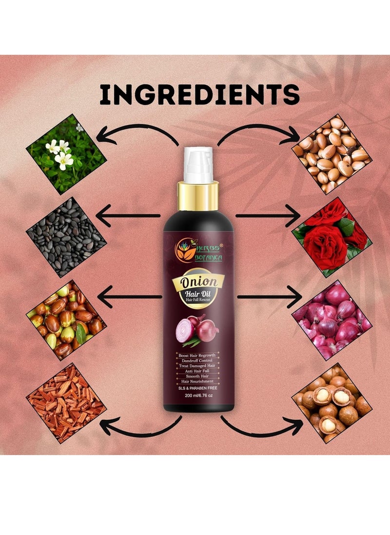 HERBS BOTANICA - HERBS BOTANICA Red Onion Hair Oil with Black Seed Oil, Jojoba, Argan, Tea Tree, Sandalwood, Rose - Hair Growth Essentials and Hair Loss Control, 6.76 fl oz - Image 1