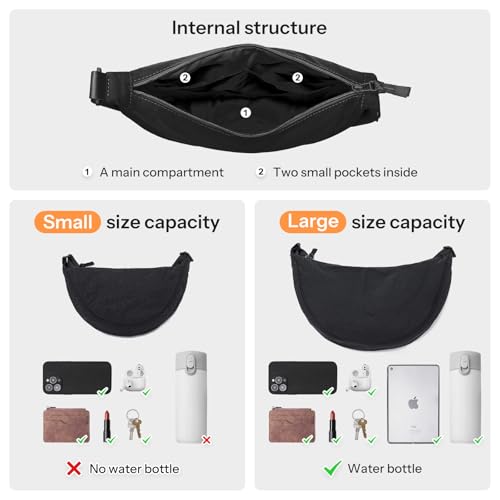 YIKOEE Crescent Bag for Women Men Small Sling Crossbody Bag with Half Moon Shape (Black) - Image 5
