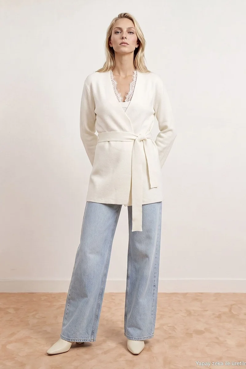 Dilvin Ivory Natural DILVIN Women's Acrylic Wool Blend Cardigan for Women | Best Price UAE