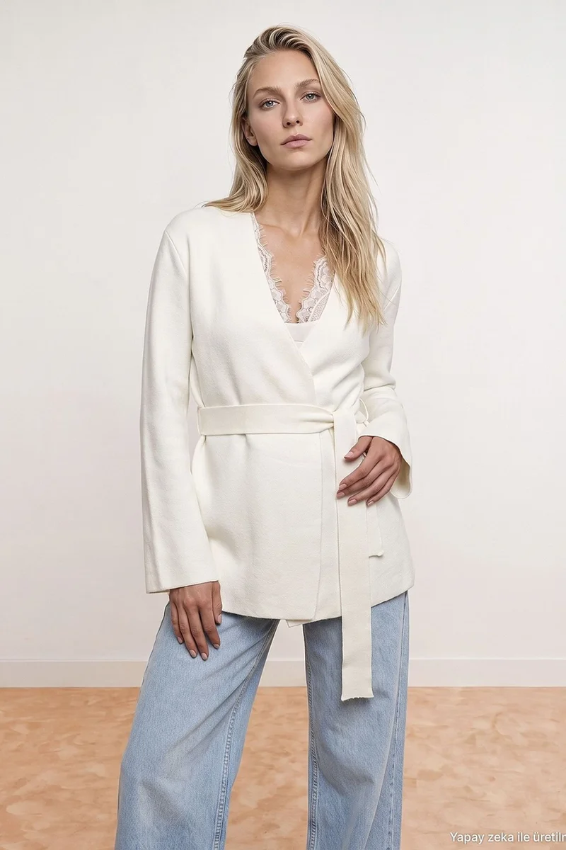 Dilvin Ivory Natural DILVIN Women's Acrylic Wool Blend Cardigan for Women | Best Price UAE