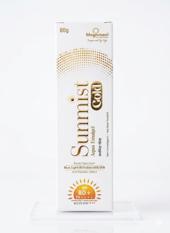 واقي الشمس Sunnmist Gold Aqua Emulgel، عامل حماية من الشمس 80+ PA++++، حماية واسعة النطاق من الأشعة فوق البنفسجية UVA/UVB، مقاوم للماء، 60 غرام