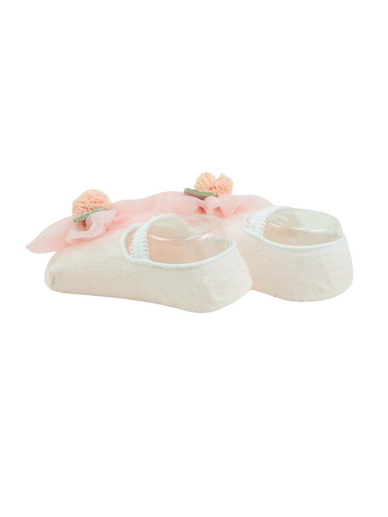 Yellow Bee Girl's Charming Baby Cotton Socks with Pink Flower Accent- Pink - Image 4