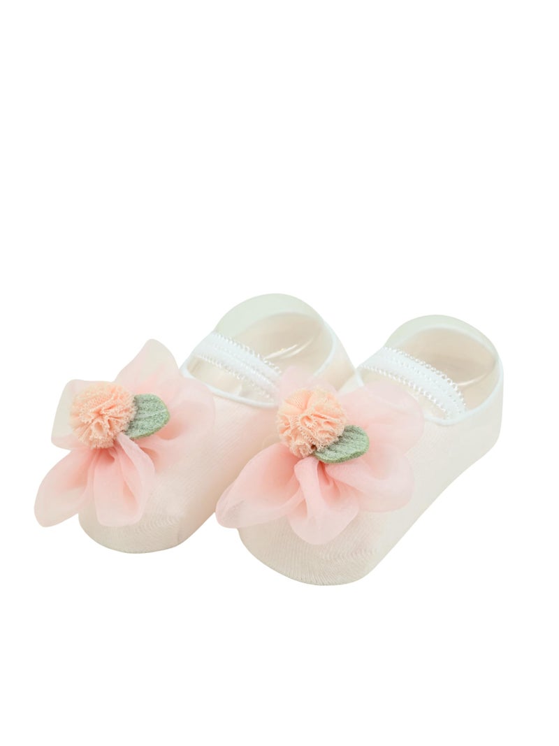 Yellow Bee Girl's Charming Baby Cotton Socks with Pink Flower Accent- Pink - Image 5