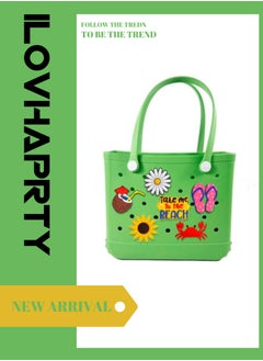 X Large Waterproof Washable Tip Proof Durable Open Tote Bag for the Beach Boat Pool Sports 17.7"*8.7"*12.6" - Lightweight Cute Tote Bag - EVA Beach Bag - Durable Rubber Bags For Women With Beach Accessories- GREEN