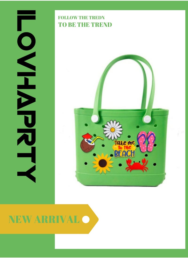 ILovhaprty - X Large Waterproof Washable Tip Proof Durable Open Tote Bag for the Beach Boat Pool Sports 17.7"*8.7"*12.6" - Lightweight Cute Tote Bag - EVA Beach Bag - Durable Rubber Bags For Women With Beach Accessories- GREEN - Image 1