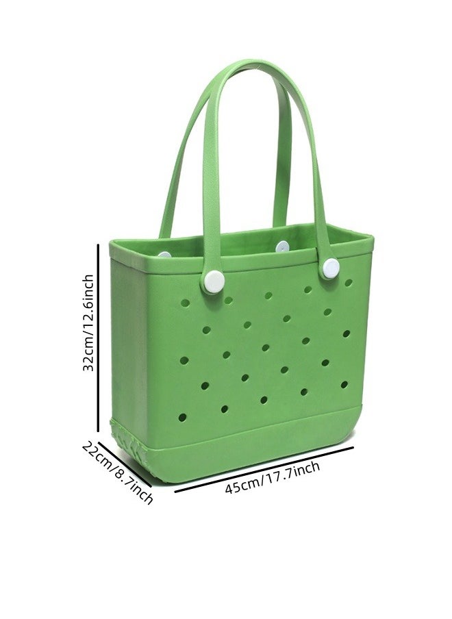 ILovhaprty - X Large Waterproof Washable Tip Proof Durable Open Tote Bag for the Beach Boat Pool Sports 17.7"*8.7"*12.6" - Lightweight Cute Tote Bag - EVA Beach Bag - Durable Rubber Bags For Women With Beach Accessories- GREEN - Image 1