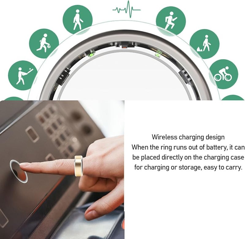 Smart Ring Health Tracker IP68 Bluetooth 5 1 Fitness Ring With Body Temperature Monitoring Step Count And Sleep Tracker Gold Size 9 - Image 2